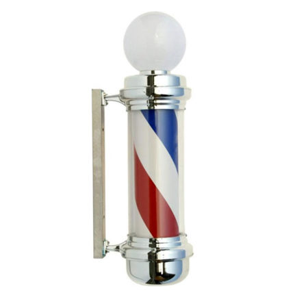 Barberpole | Kapperspaal | Rood wit blauw | Met licht bol | Barbier paal | Voor aan de gevel of binnen | Barbershop paal